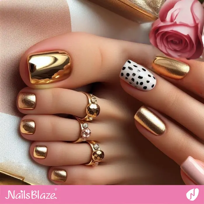 Gold Nails with Dalmatian Print Design | Animal Print Nails - NB2011